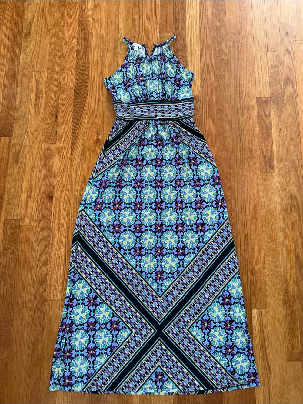 London Times Blue & Purple Halter Maxi Dress